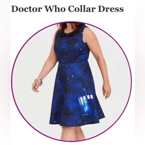 Doctor who nwt plus size 1/1-2xl fit & flare collared scuba dress torrid fangirl - Picture 4 of 12